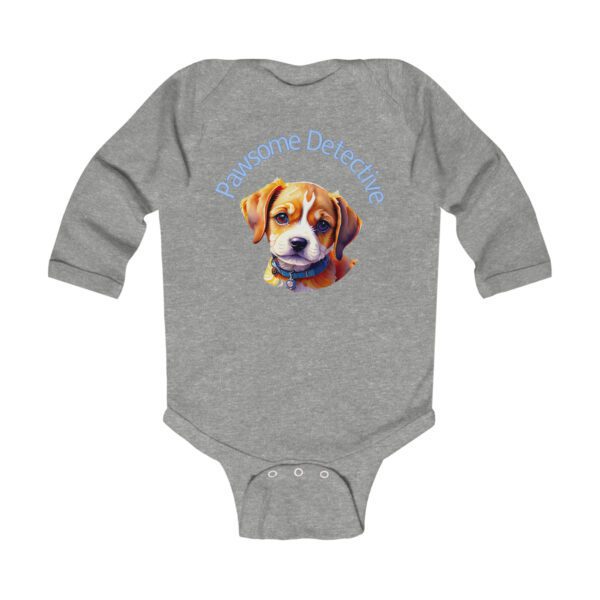 Embark on a whimsical adventure with the “Beagle on The Case: Pawsome Detective” design on this infant bodysuit