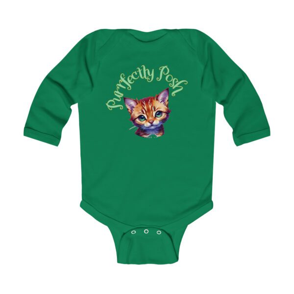 Abyssinian Elegance: “Purrfectly Posh” Infant Long Sleeve Bodysuit - Image 2