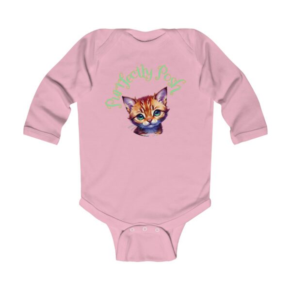 Abyssinian Elegance: “Purrfectly Posh” Infant Long Sleeve Bodysuit - Image 4