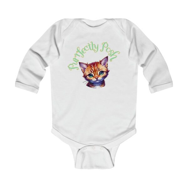 Abyssinian Elegance: “Purrfectly Posh” Infant Long Sleeve Bodysuit - Image 5