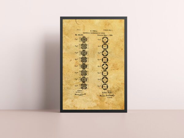 Tesla's Vision: Page 1 of the Polyphase AC Motor Patent Poster